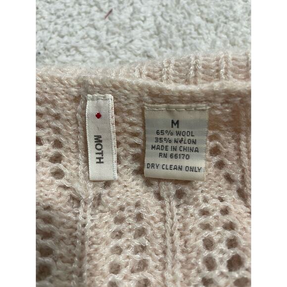 Moth Sweater Women's Medium Crochet Ruffled Boat Neck Wool Blend Cardigan Tan - Picture 9 of 9